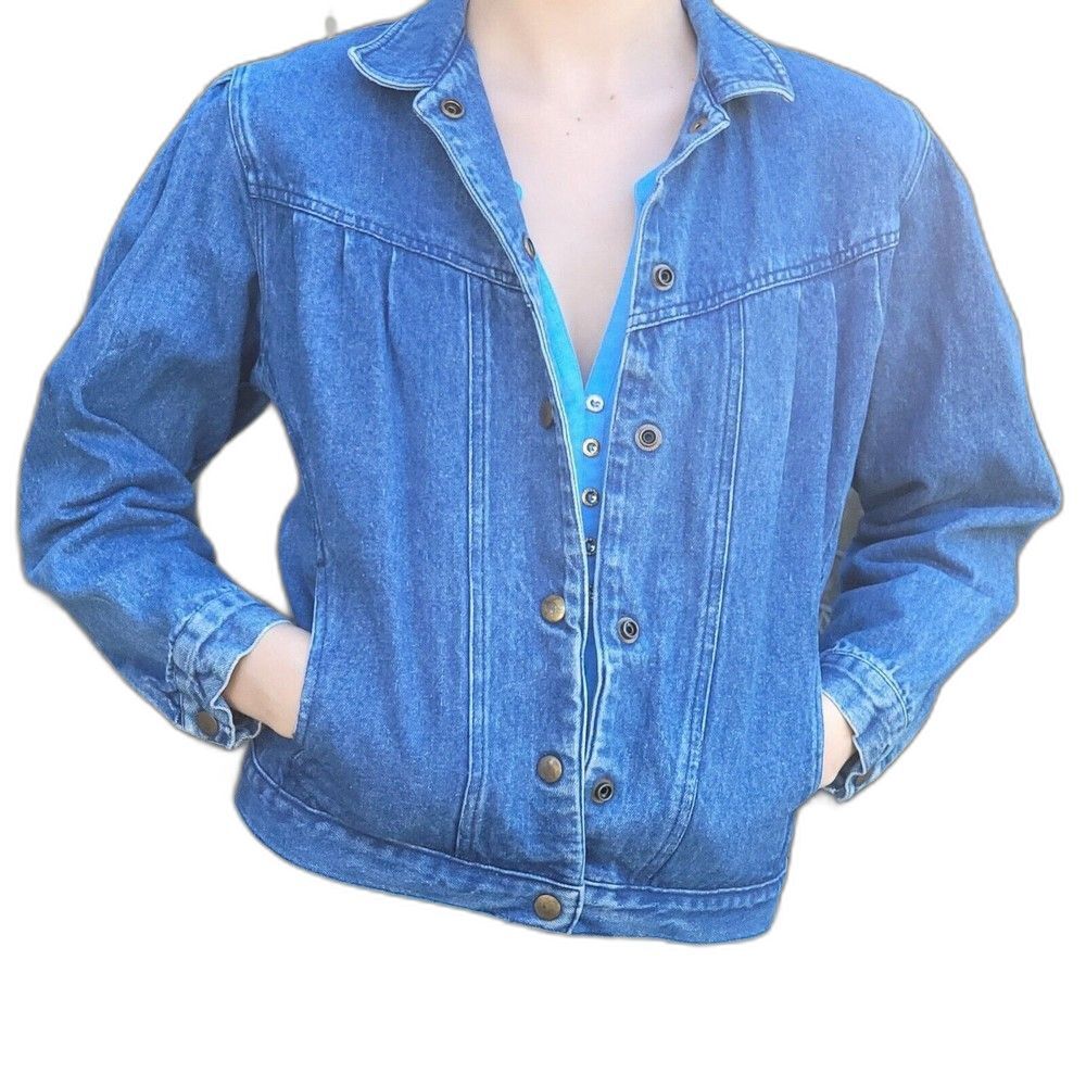 Vintage Silver Unicorn Size M Youth Girls Denim Jean Jacket 90's Puff Sleeves